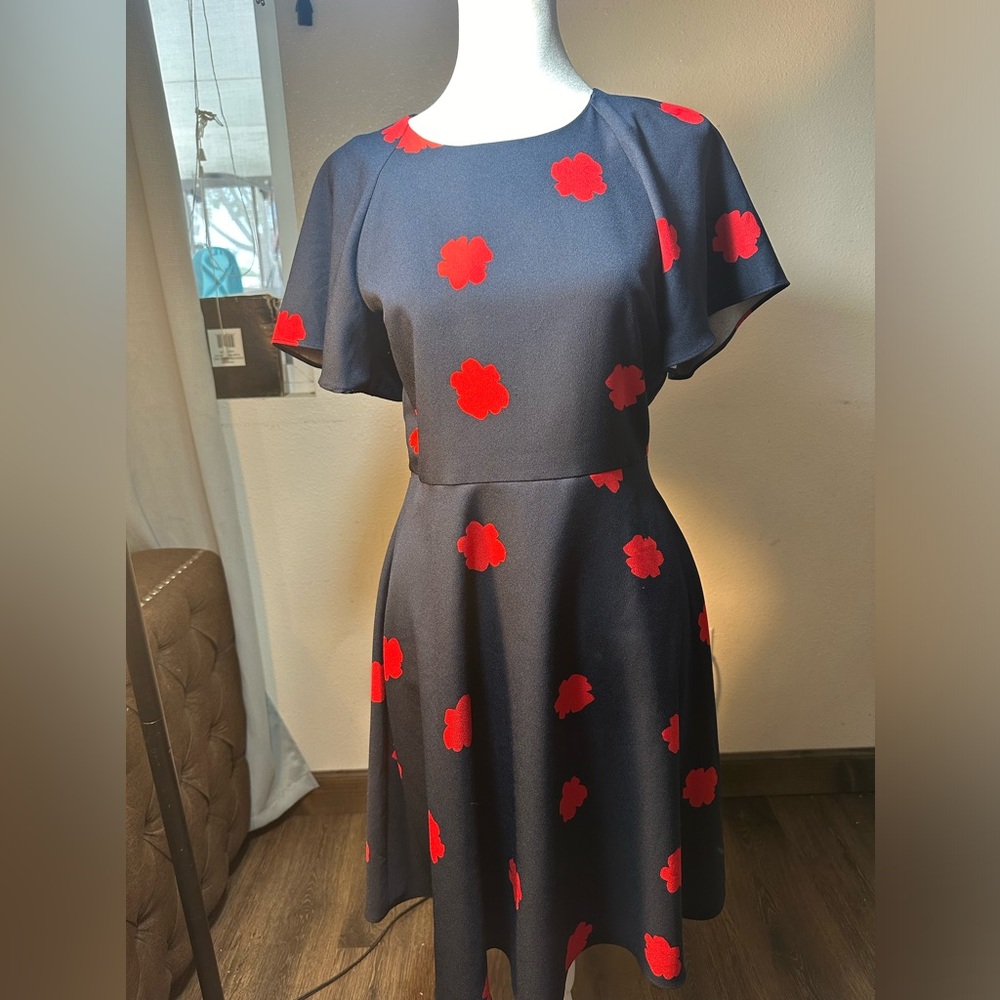 Banana republic navy blue w/ red floral print cute sleeves and flowy Flow size0 - Picture 3 of 16